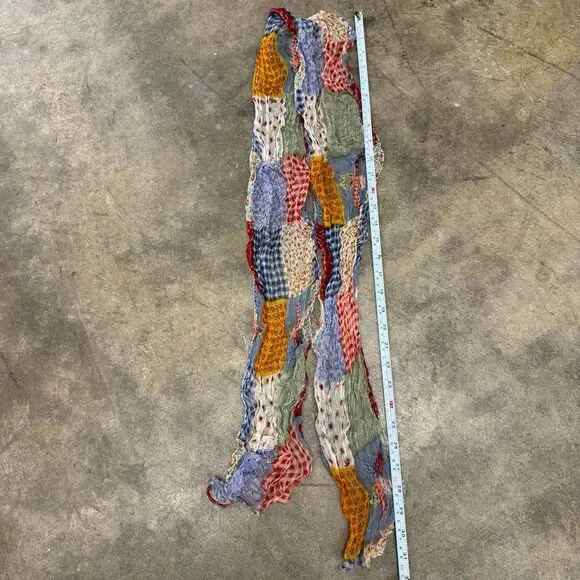 Vintage sheer floral gingham patchwork patterned scarf - Picture 3 of 3